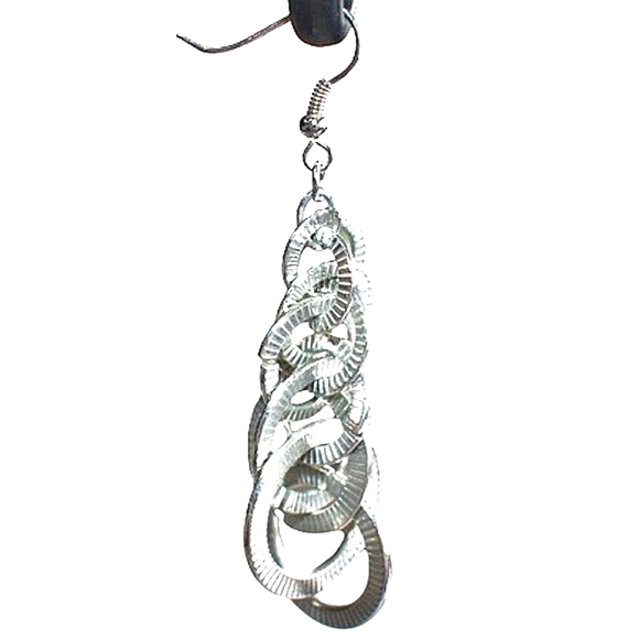 💞💗 Vintage Silver Plated Circle Link Dangle Earrings - Picture 2 of 3